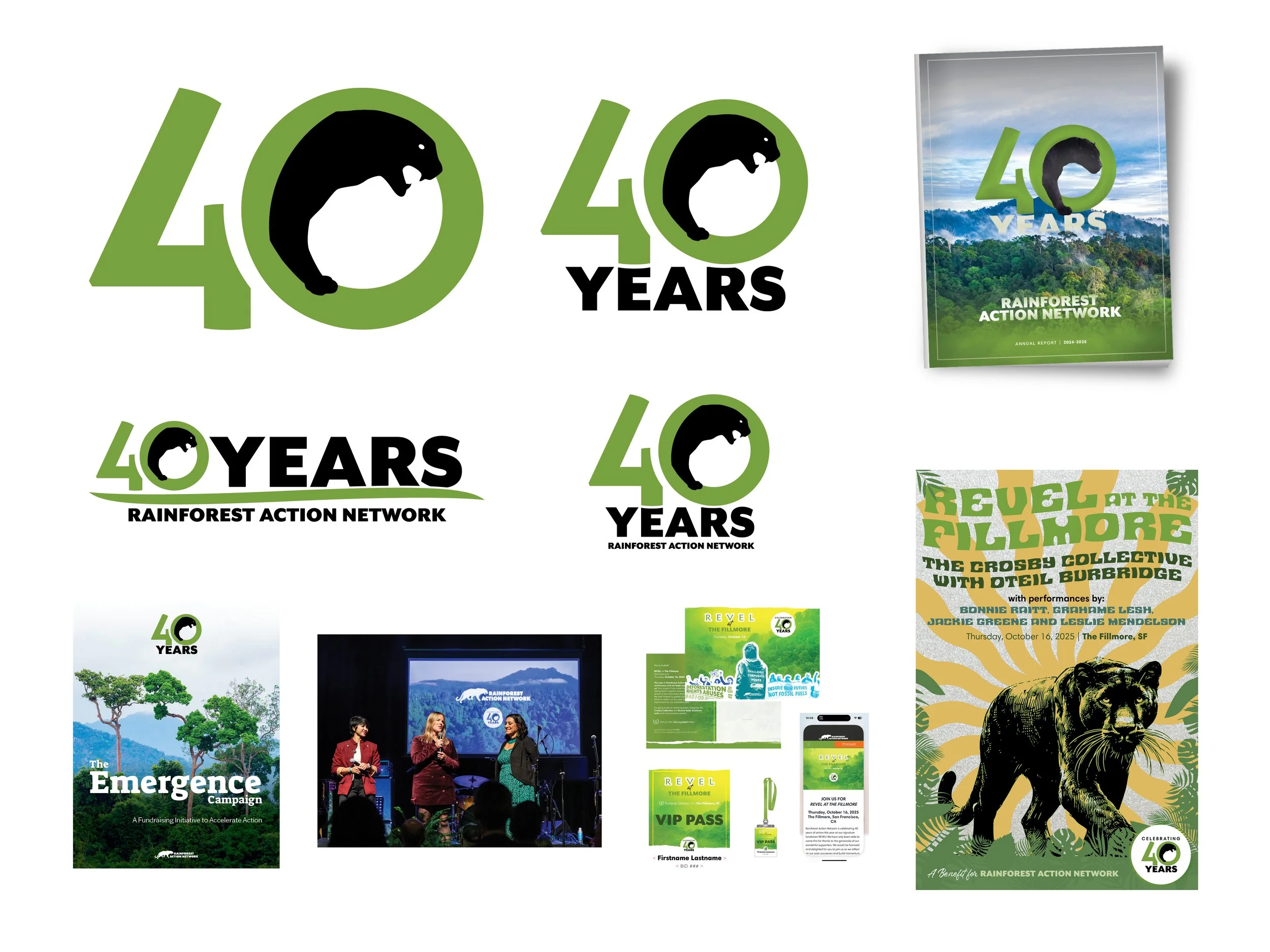 Rainforest Action Network 40-year Anniversary Identity and Collateral