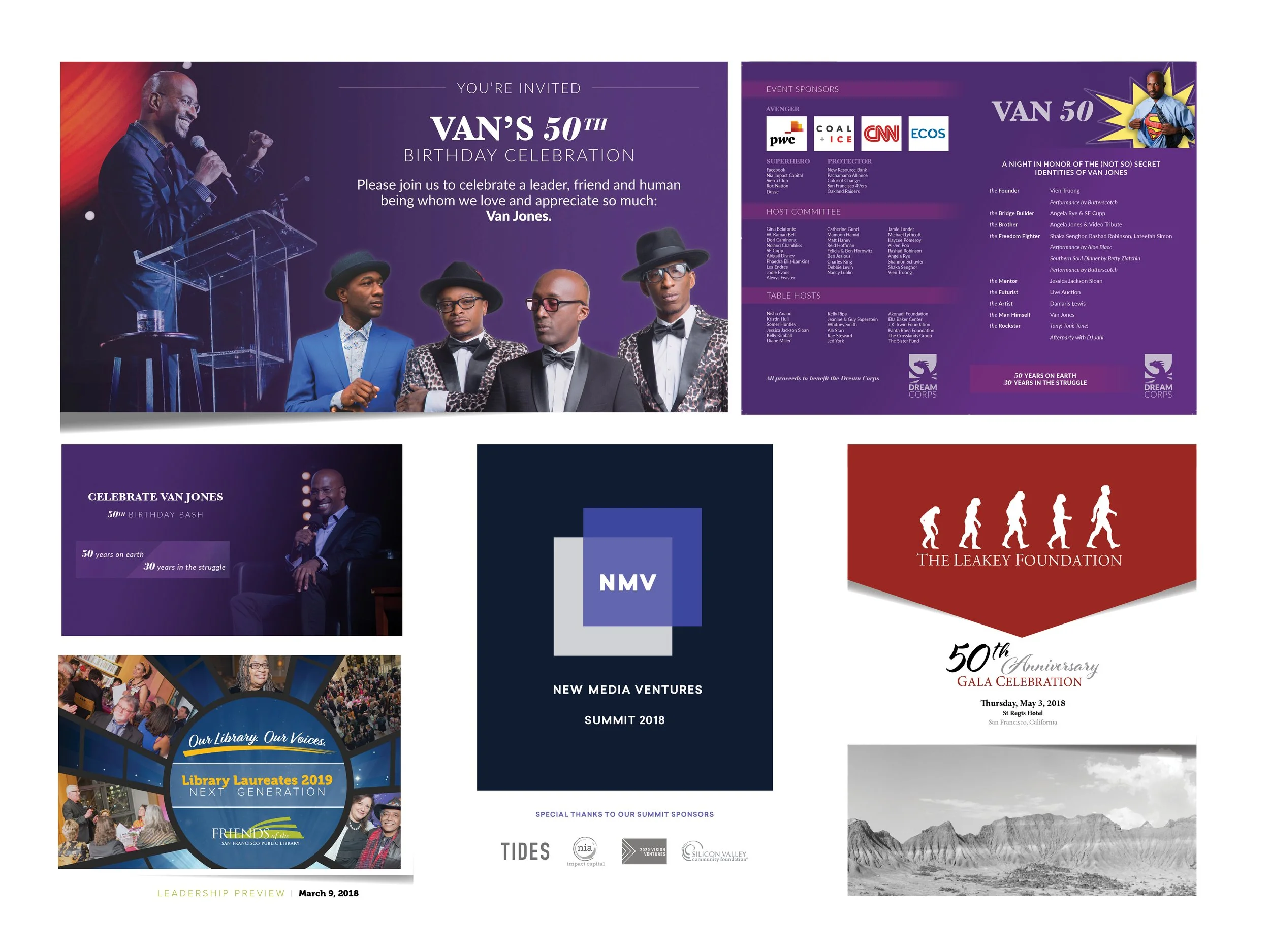 Special Event Collateral - Van Jones 50th Birthday Celebration / DreamCorps, Friends of the San Francisco Public Library, New Media Ventures, Leakey Foundation