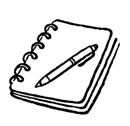Outline drawing of a sketchpad with a pen on top.
