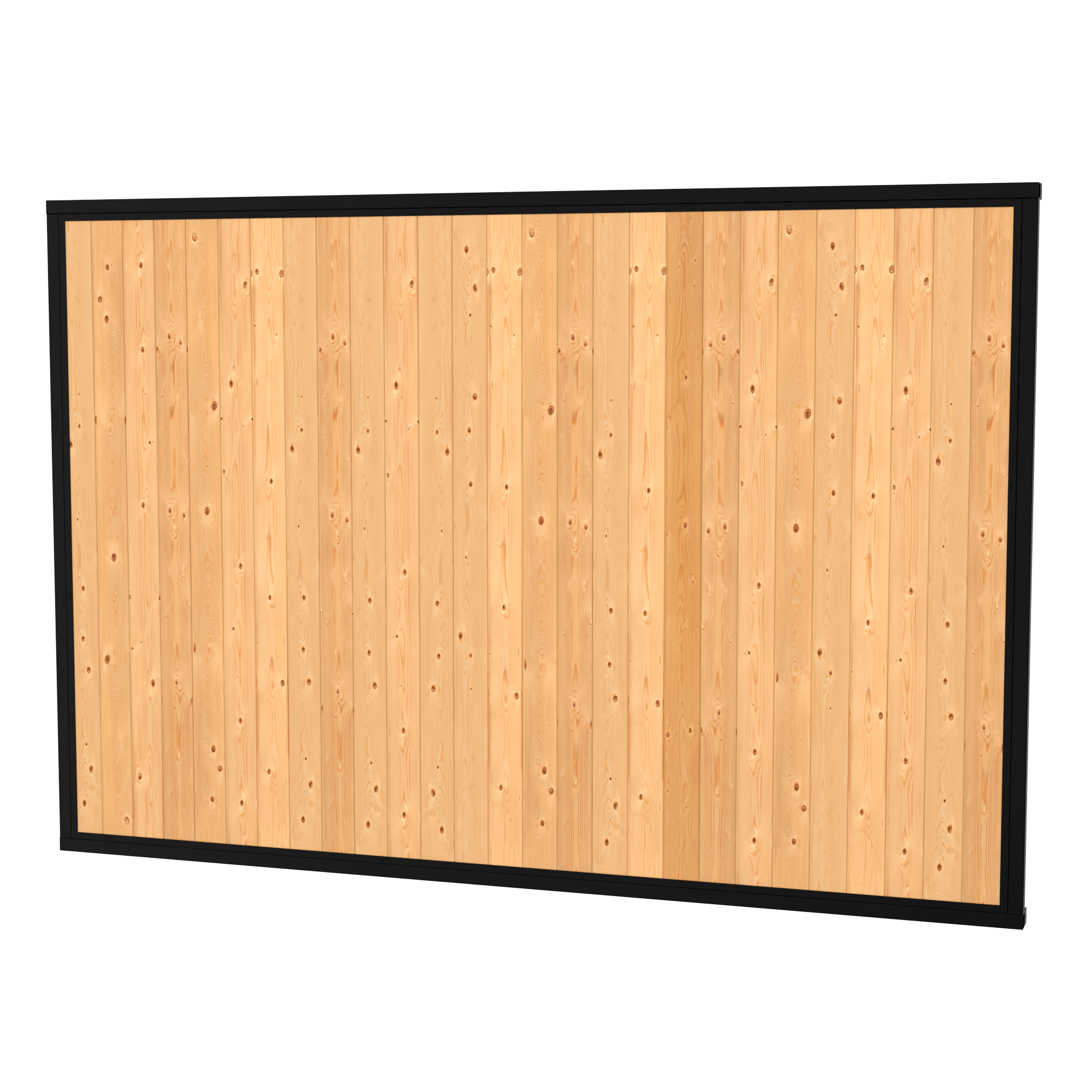 Large rectangular wooden panel with vertical planks and a black frame.