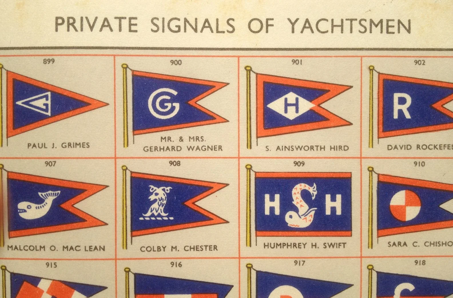 Private signal flags of yachtsmen displayed as part of the private sailing lessons aboard Sail Selina NY yacht, the Selina II, near Shelter Island, New York."