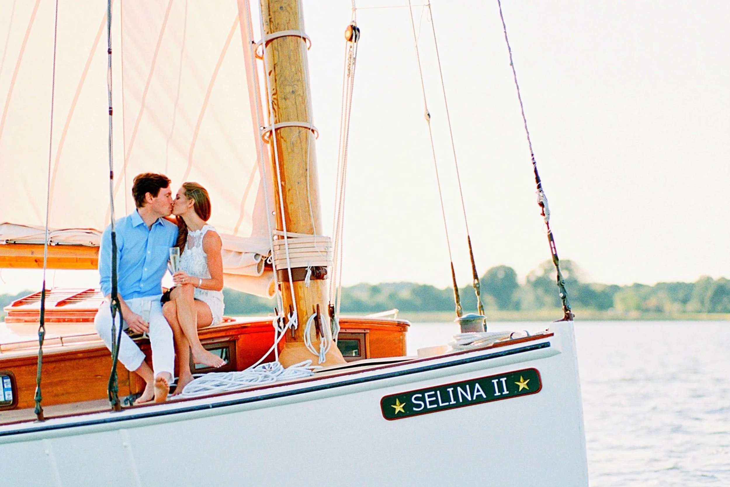 Happy couple in love aboard Selina II. Sail Selina NY
