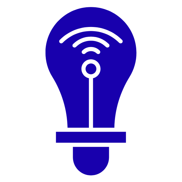 A blue icon of a light bulb with Wi-Fi signal lines inside.