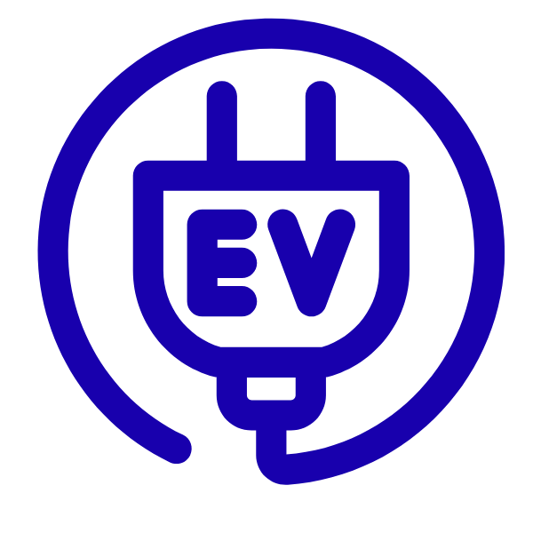 Electric vehicle charging icon with a plug and 'EV' in the center.