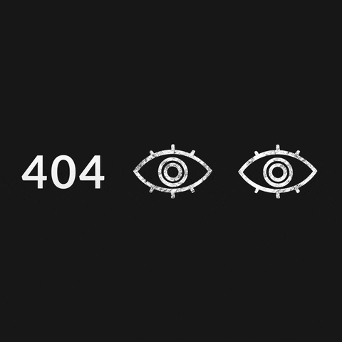Animated black background with white 404 error text and two eye icons with detailed eyelashes.
