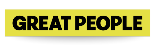 Text that says 'GREAT PEOPLE' in bold black letters on a yellow background