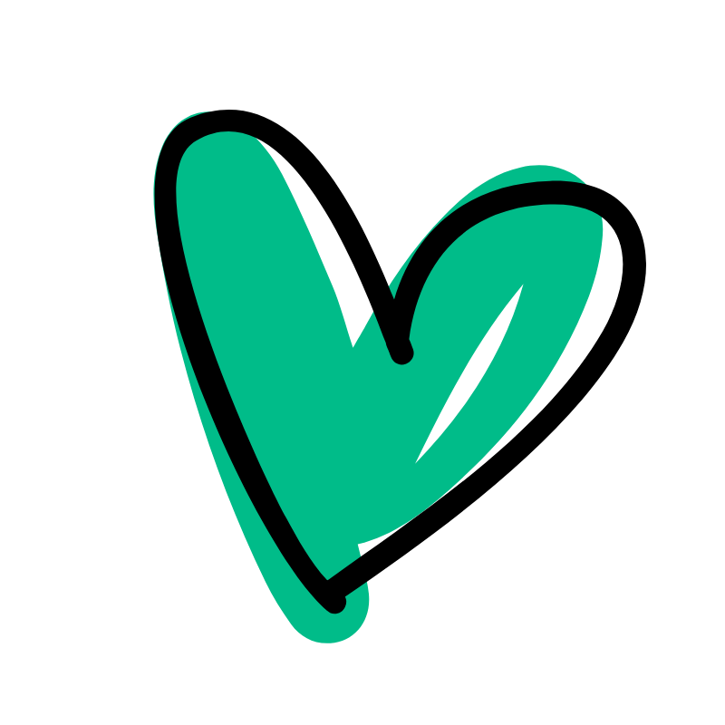 Stylized teal heart with black outline on a black background.