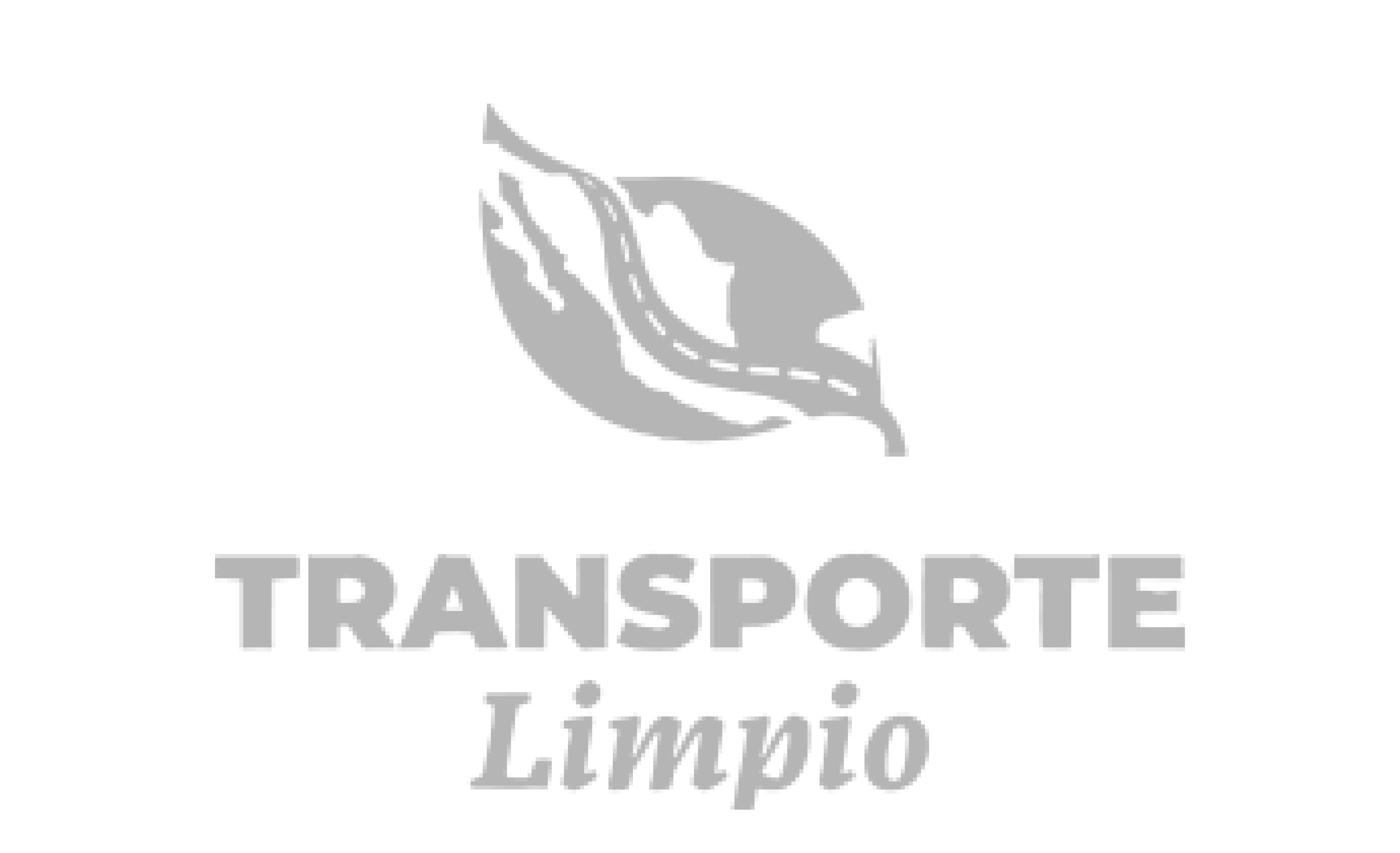Logotipo en tonos grises que dice 'TRANSPORTE' con un ícono de vehículo sobre un fondo negro.