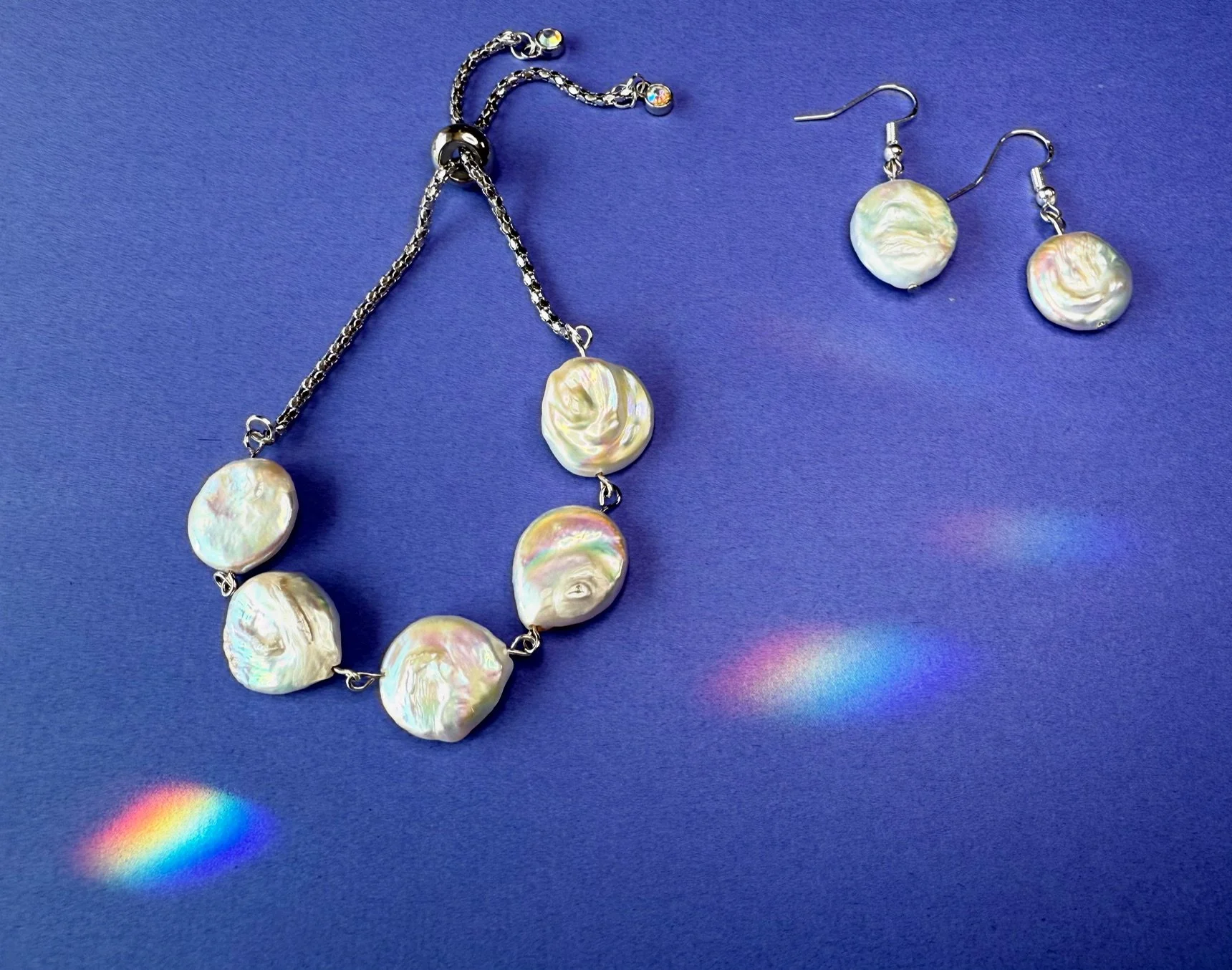 Freshwater Coin Pearl Earrings and Bracelet