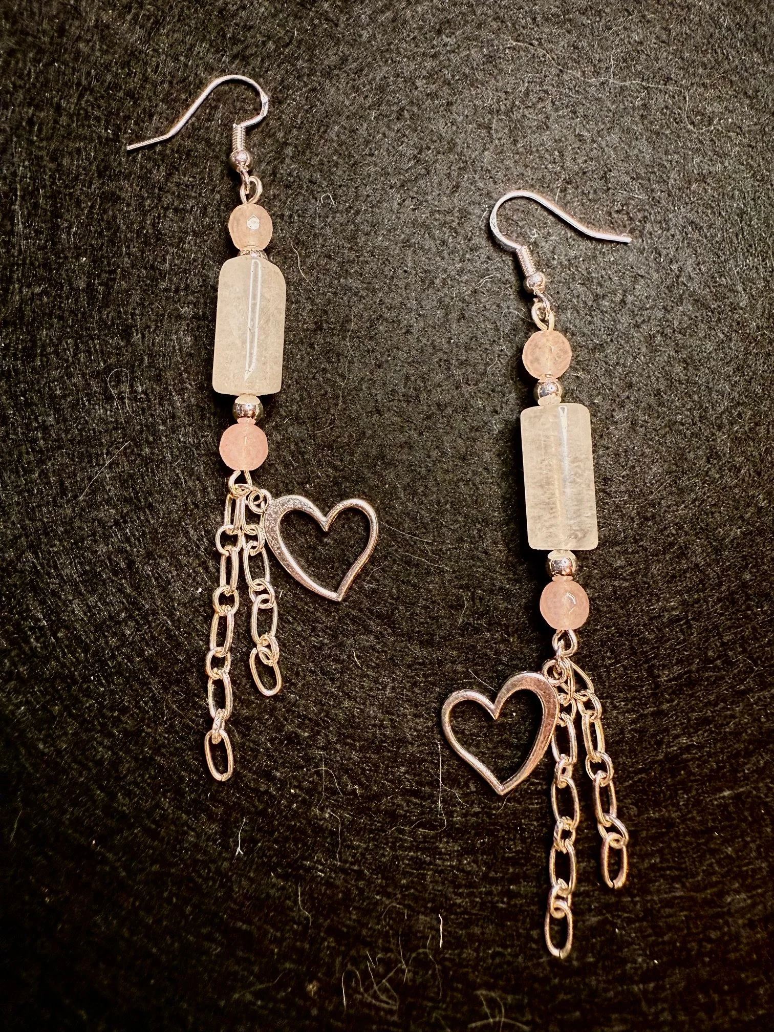 Rose and Clear Quartz Heart Earrings