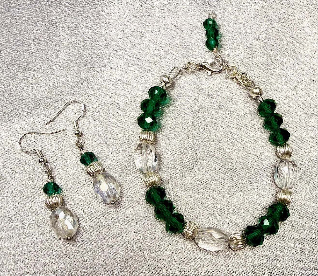 Green Garland Earrings and Bracelet