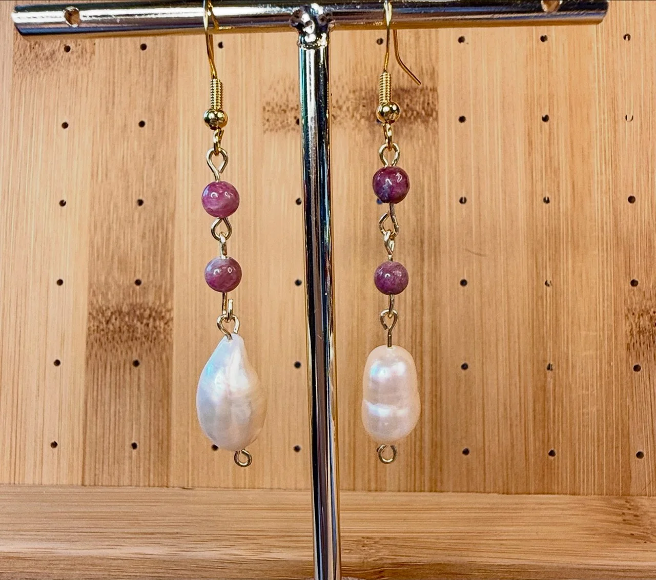 Pink Tourmaline and Pearl Earrings