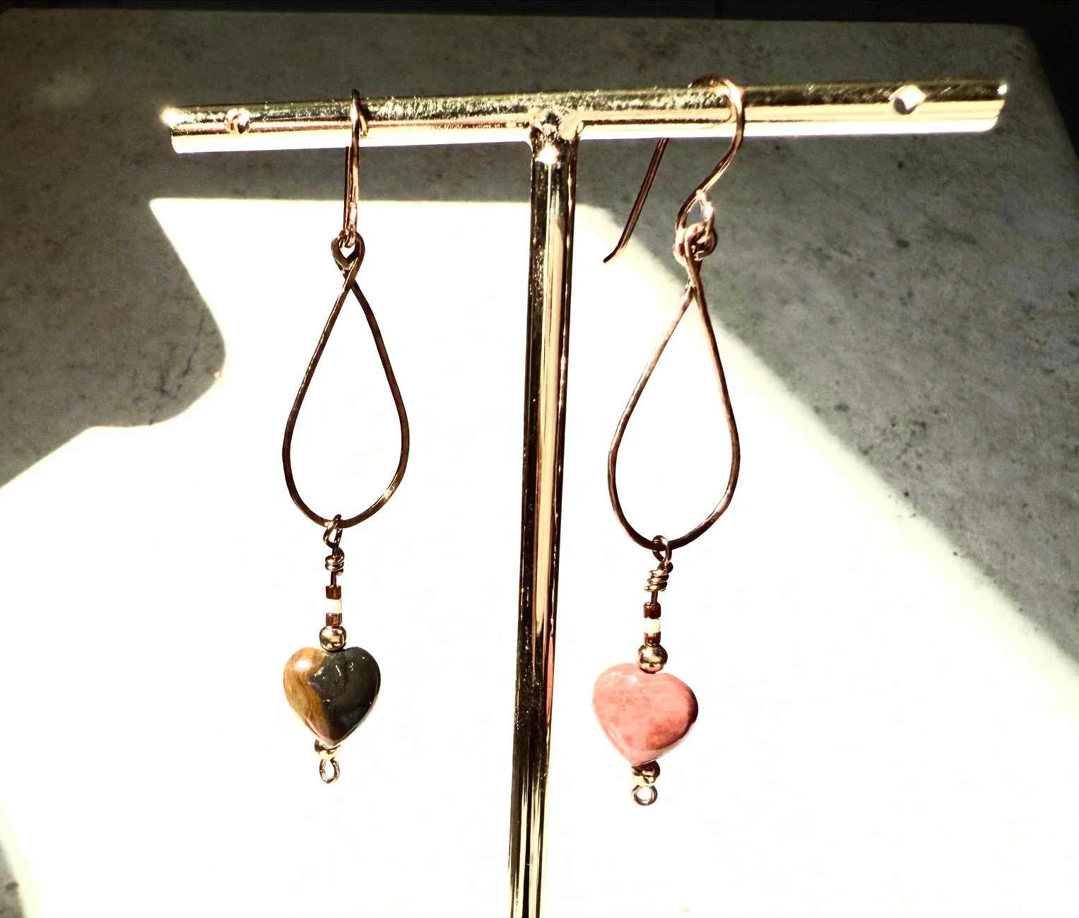 Petrified Wood Hearts on Drop