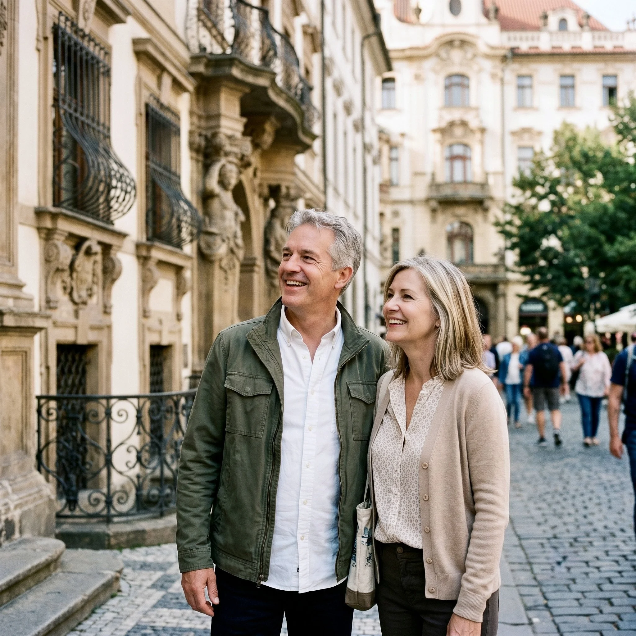 Happy couple enjoying travel and clear vision thanks to cataract care at Bespoke Eye Care.