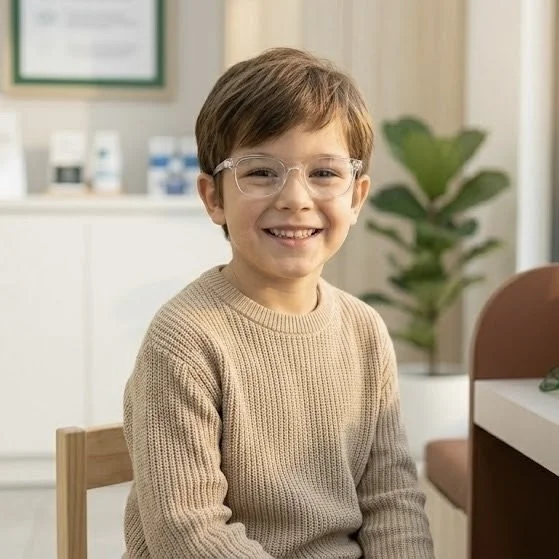 Child with glasses and myopia receiving personalized myopia control treatment at Bespoke Eye Care.