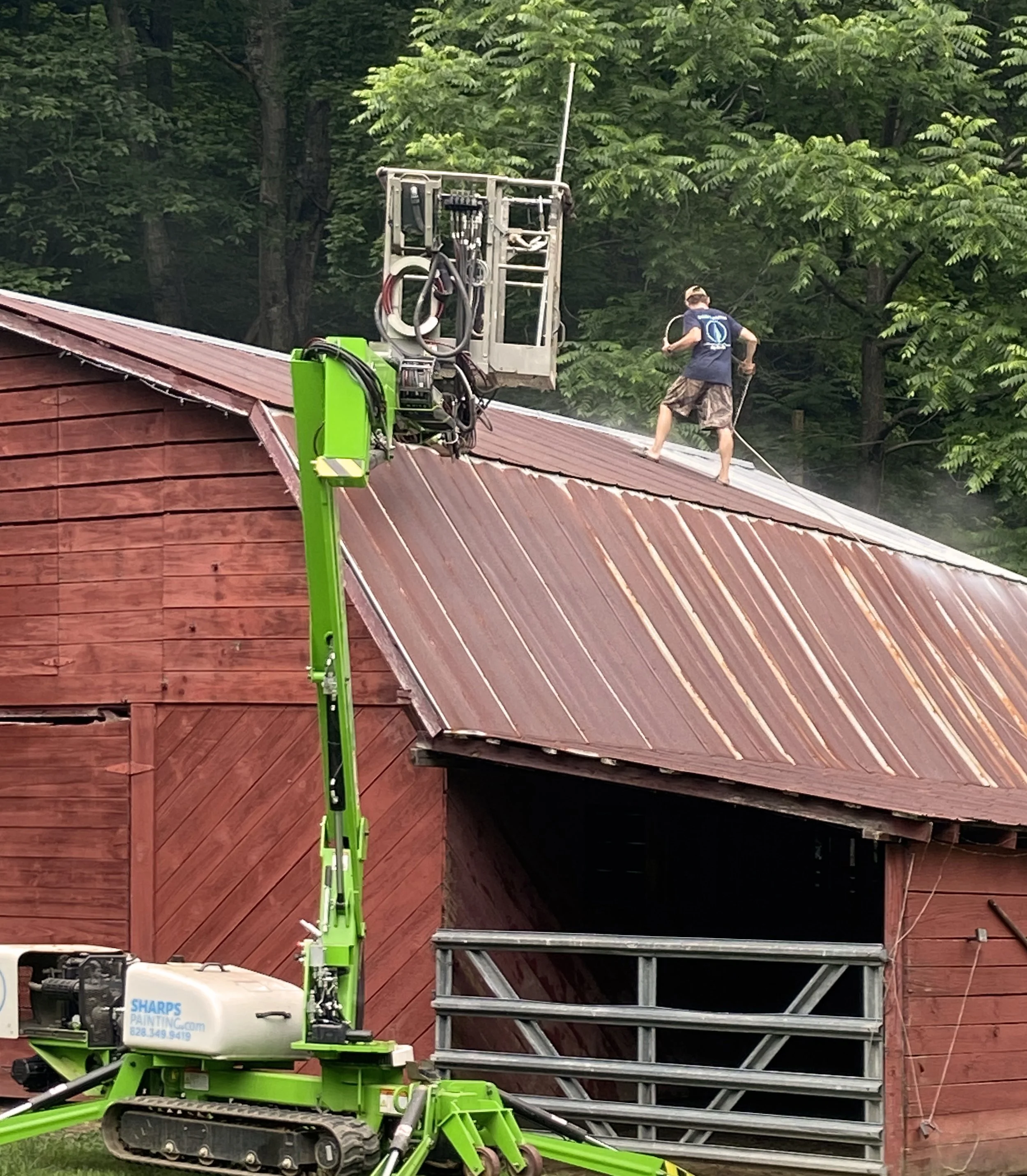 Pressure-washed and used direct-to-metal paint to protect the roof from chipping and rusting.