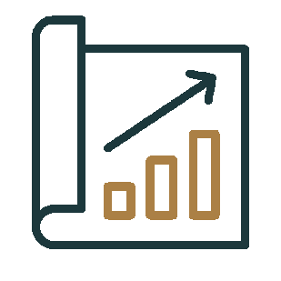 Line graph with three bar charts increasing and an upward trend arrow