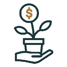 A hand holding a plant with a dollar sign on its flower in a pot.