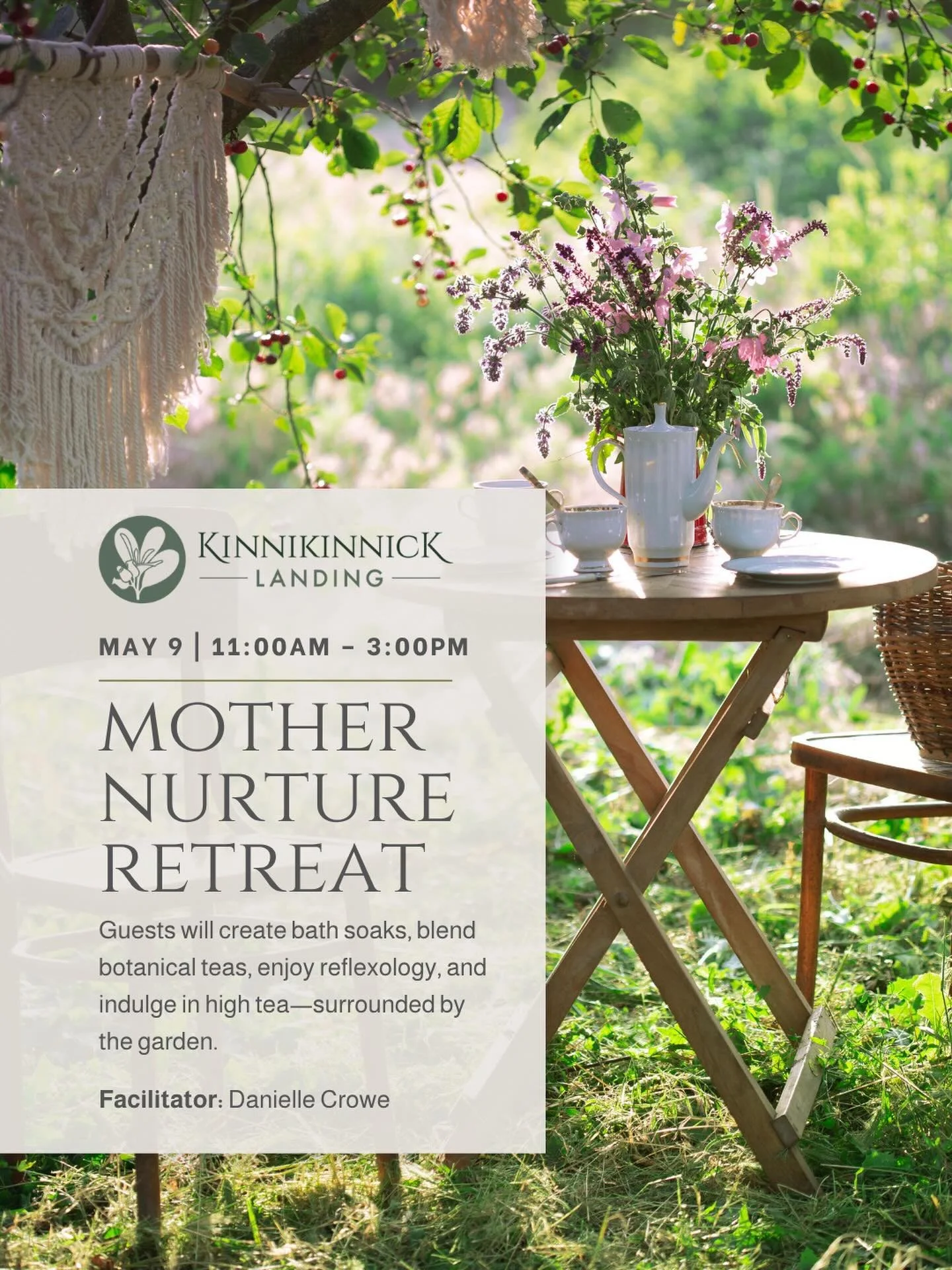 Mother Nurture Retreat 🌿 An afternoon in the garden to rest, create, and be nurtured.

Come on your own, with your mother, or alongside the women in your life.

May 9 | 11:00 AM &ndash; 3:00 PM
Swawasa House, Kinnikinnick Landing 
Facilitated by: @d
