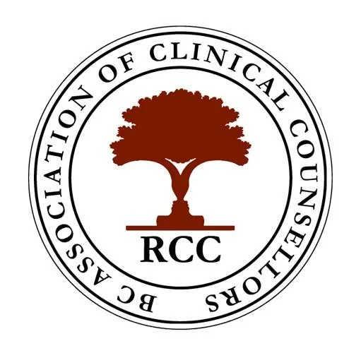 Logo of the BC Association of Clinical Counsellors featuring a brown tree with the initials RCC underneath, encircled by black text