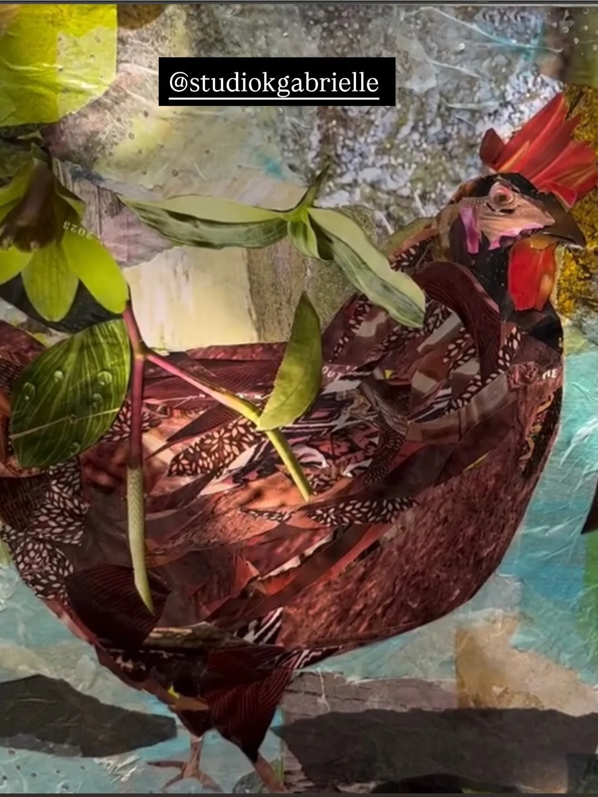 Wednesday ART AT THE FACTORY: 🐓🎨 Meet artist Gabrielle @studiokgabrielle in studio #11 With an intricate collage technique!