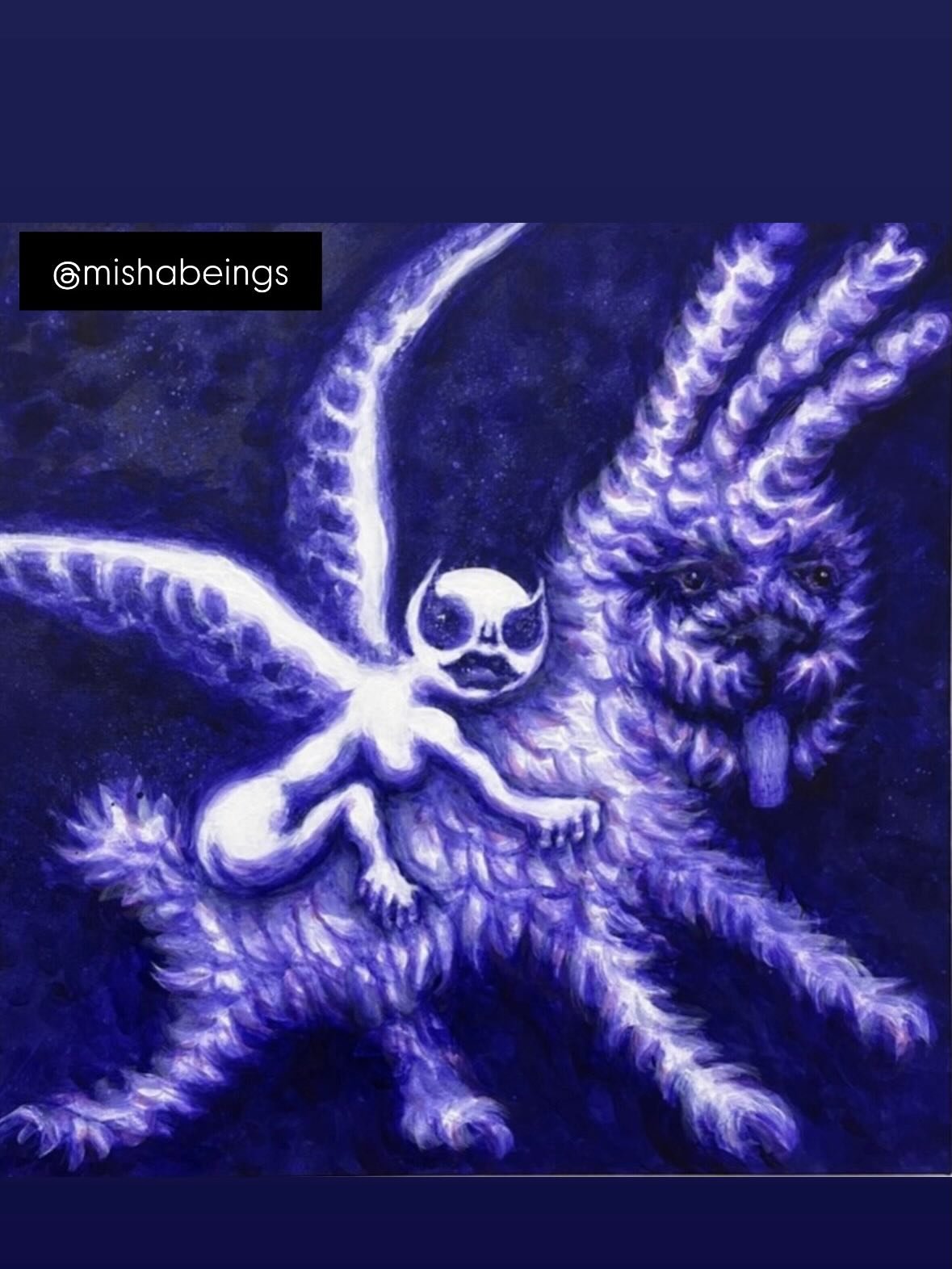 Wednesday ART AT THE FACTORY: 🧞🧞Meet prolific artist Misha Bittleston and check out just some of the works produced by @mishabeings 

slide one: The Familiar&rsquo;s Familiar

slide two: Purple Ganoogle 1

slide three:  Unnamed Smilicorn 2

slide f