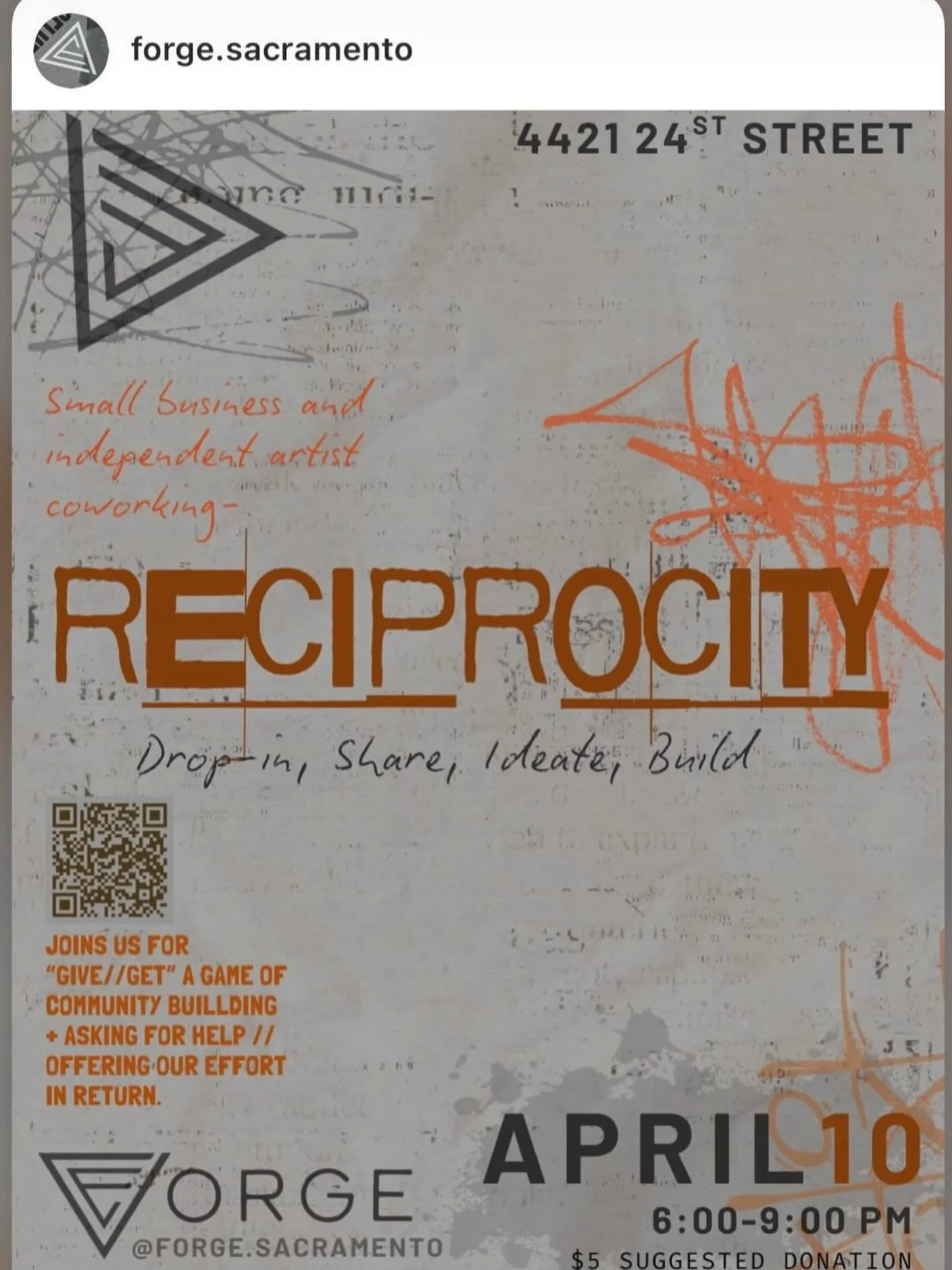 4/10, Join @forge.sacramento for a networking event for independent creatives, freelancers, and small business owners at The Factory.  More info @forge.sacramento