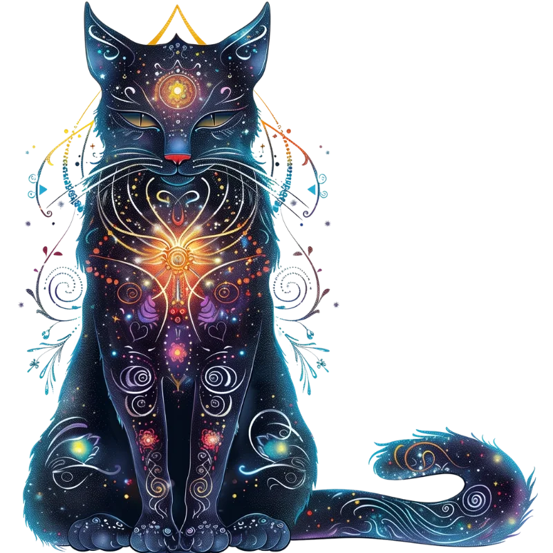 Clipart magsiche schwarze Katze mir astralen Symbolenn