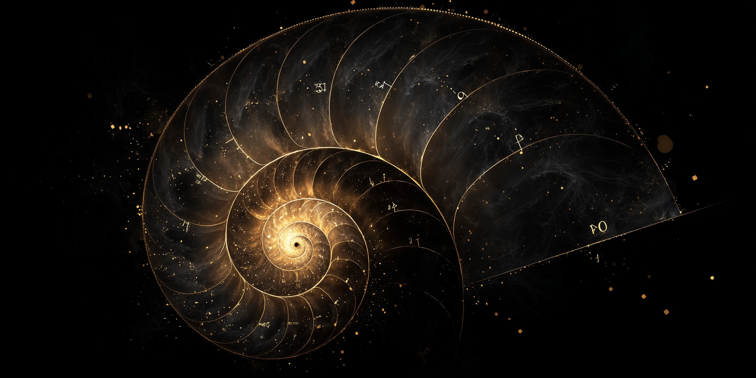 Fibonacci-Spirale bzw, stilisiertes glühendes Nautilus-Gehäuse