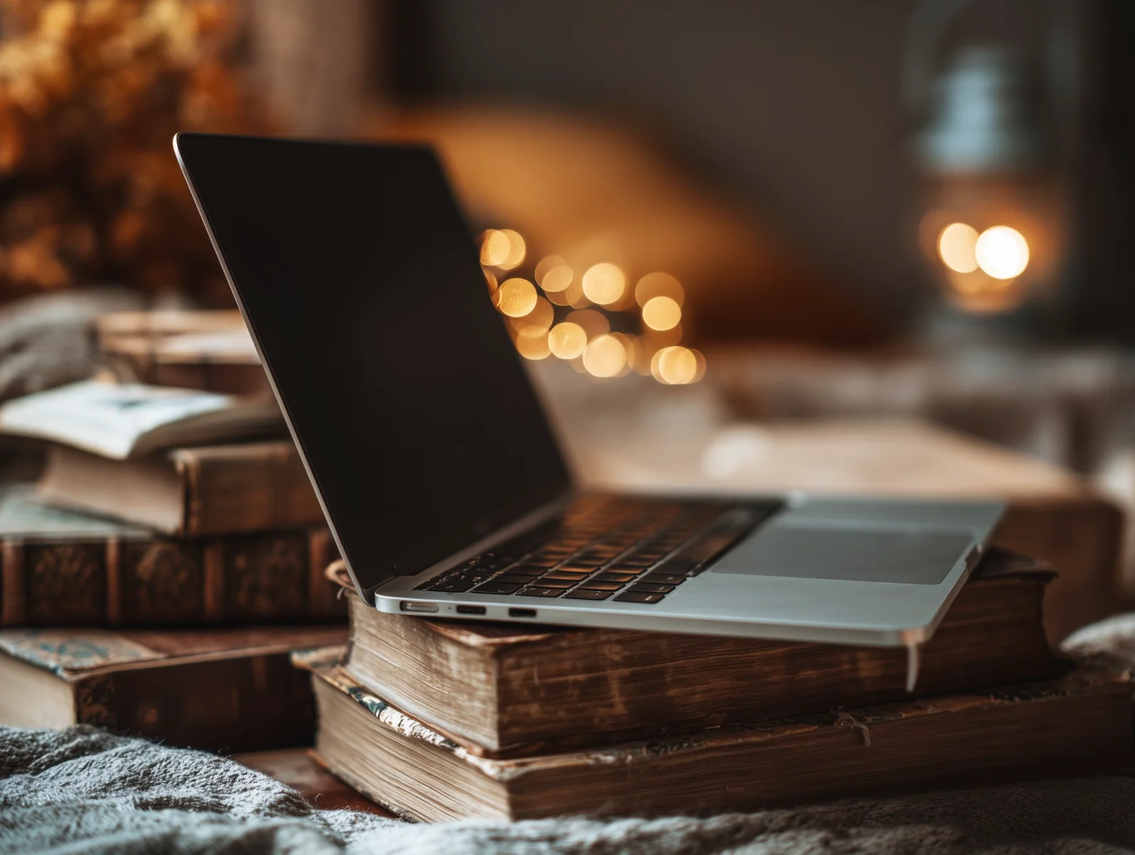 Website-Beratung: Laptop auf Stapel alter Bücher