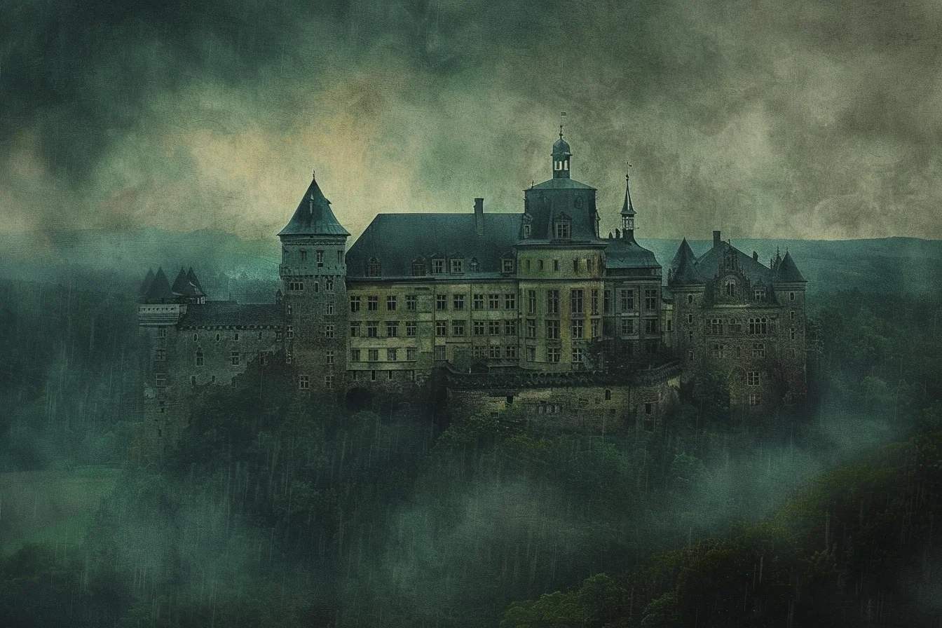 Künstlerische, an ein altes Gemälde erinnernde, nicht realitätsgetreue Darstellung der Wewelsburg