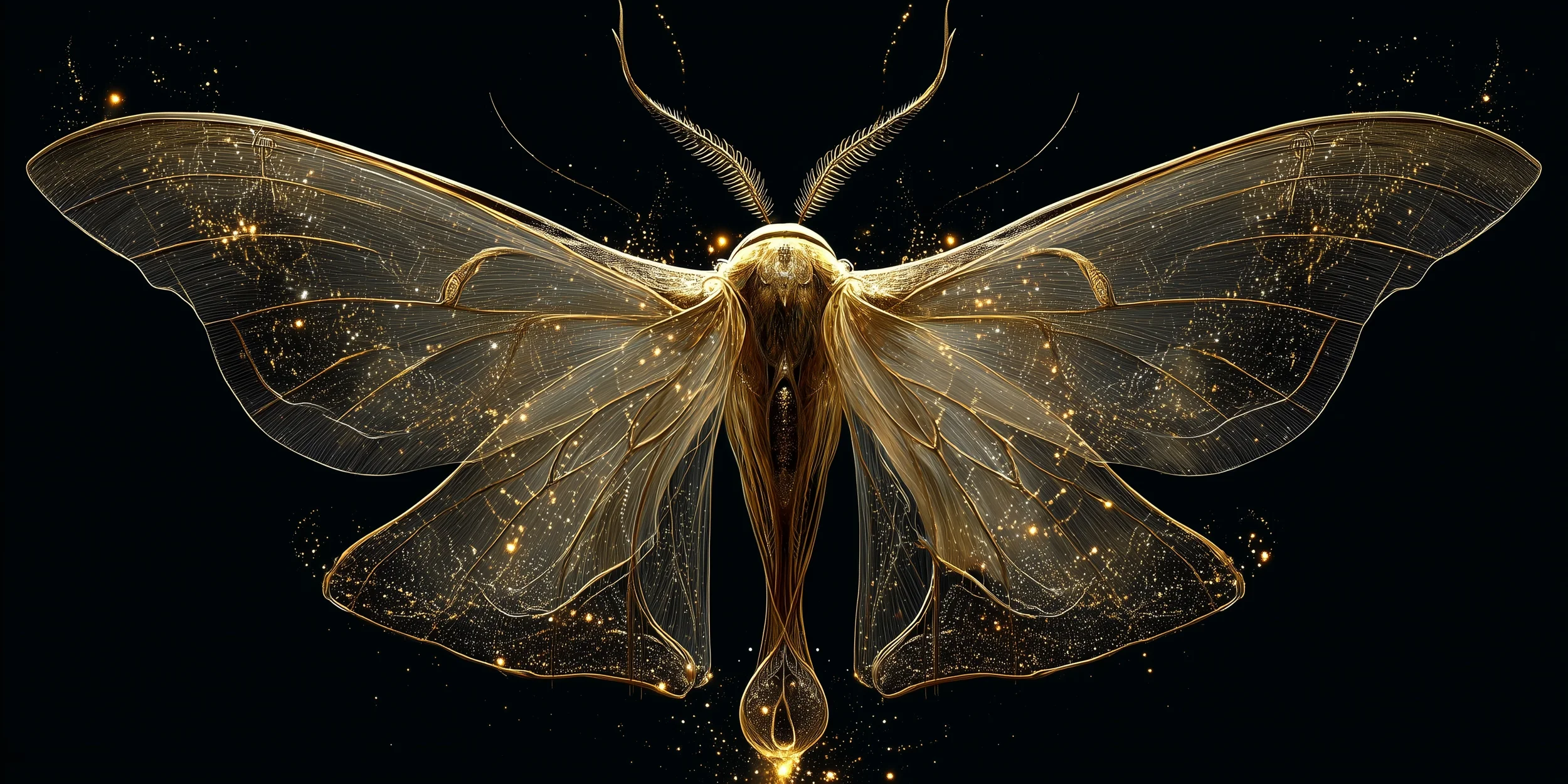 Goldener Nachtfalter auf schwarzem Hintergrund