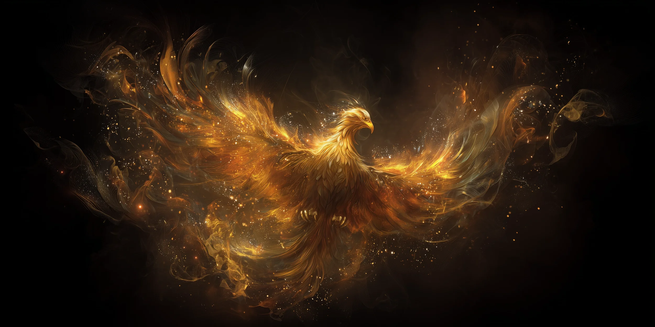 Goldroter Phönix mit flammenden Flügeln