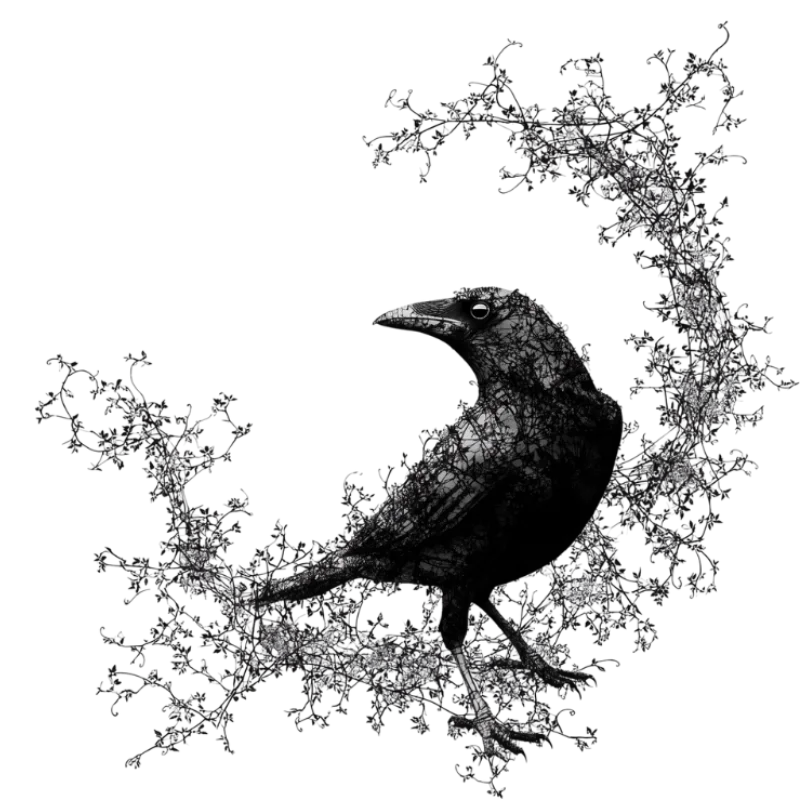 Rabe umhüllt von Ranken