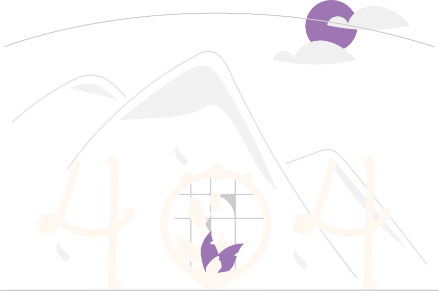 Stylized illustration of a mountain with snow, clouds, and a wind icon in the sky, with the message "404 error"