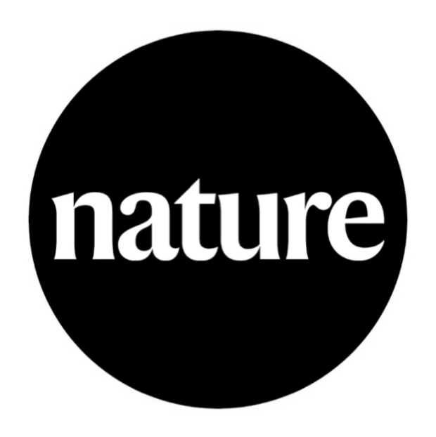 Black circle with the word "nature" in white lowercase letters inside