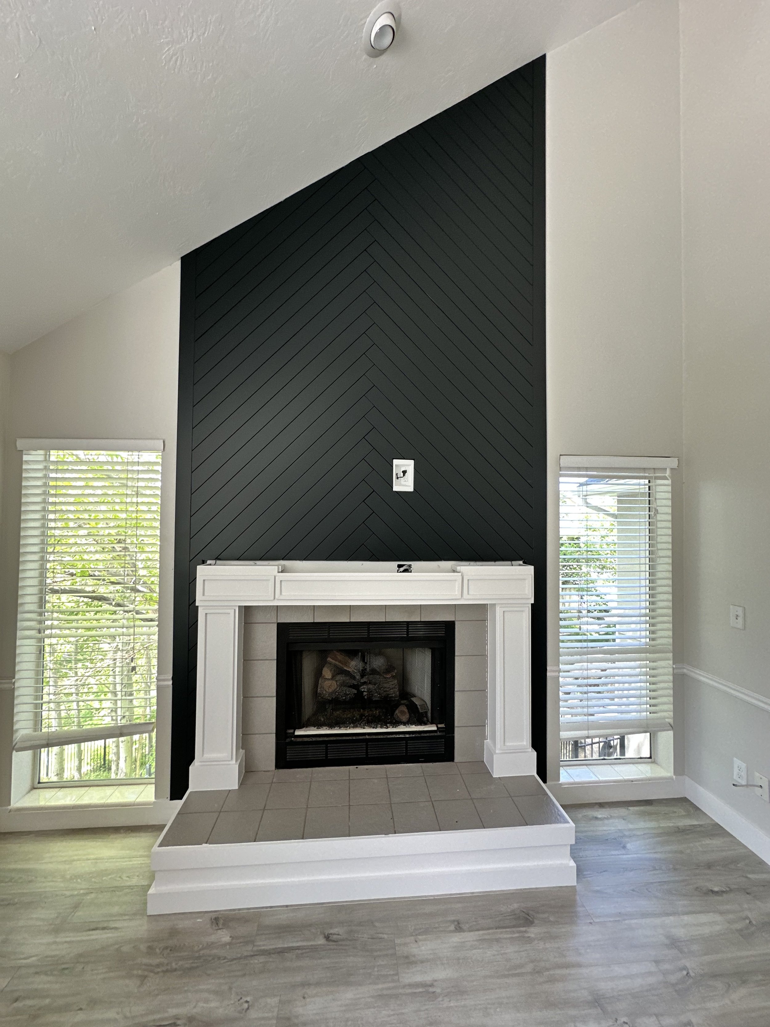 living room and fireplace