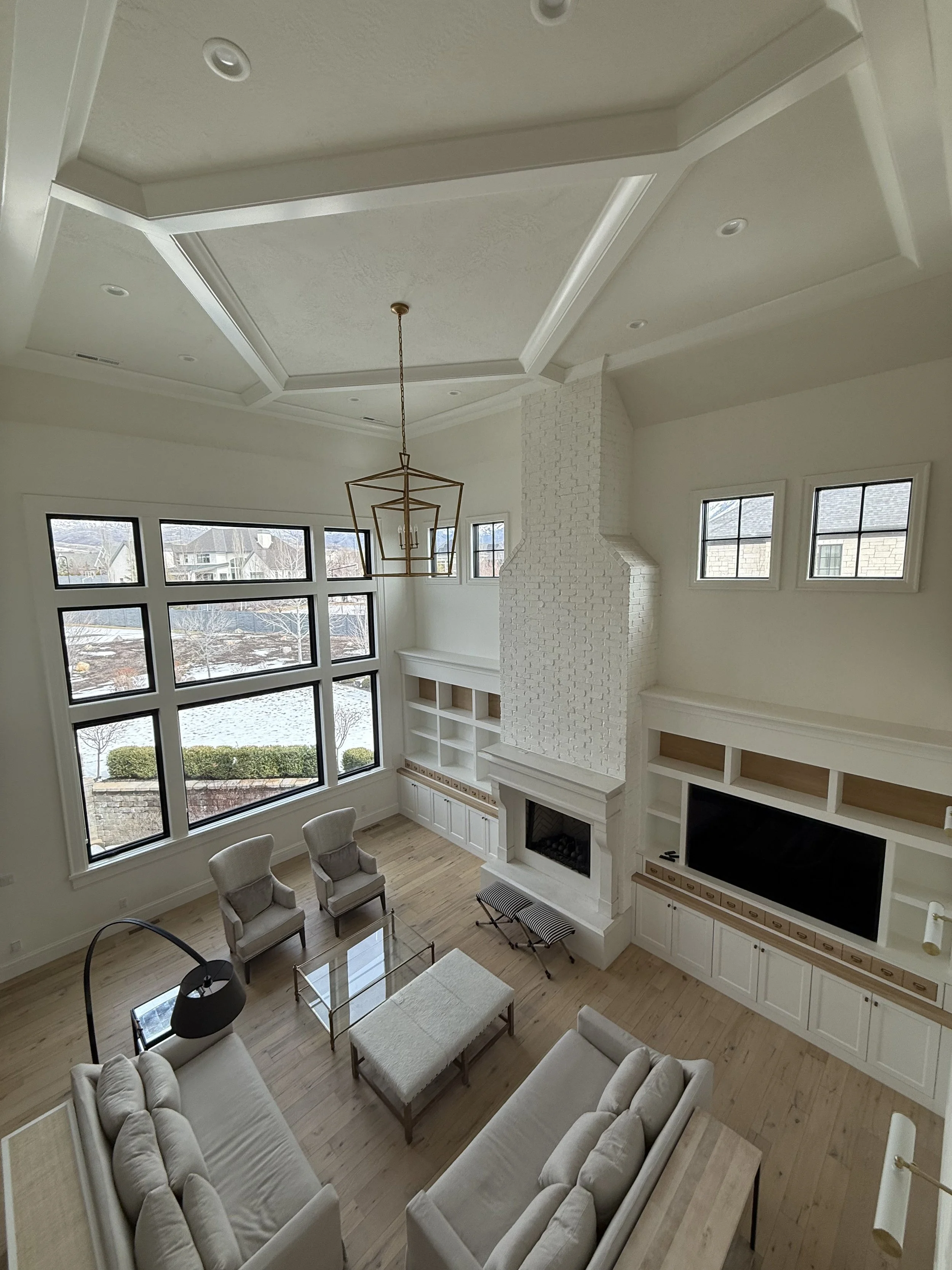 living room, fireplace and ceiling