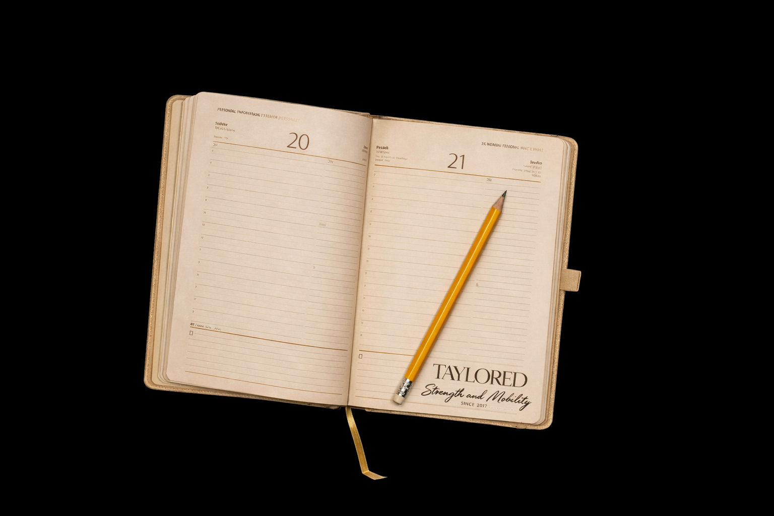 Open planner with blank weekly pages for November 20-21, 2017, with a yellow pencil resting diagonally on the right page, and a black background.