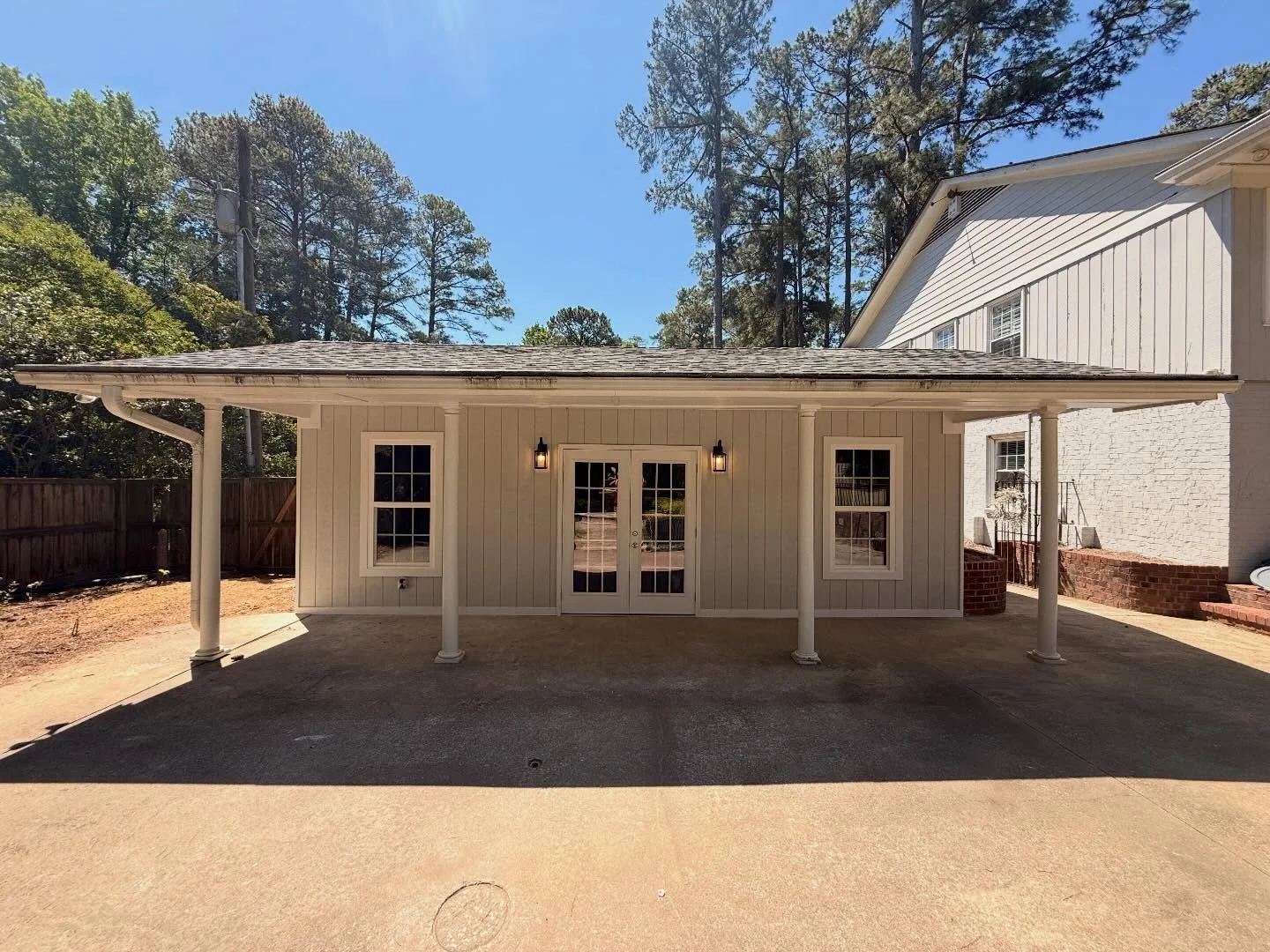 Took an old pool house and gave it a new life. 🔨

New windows &amp; doors, updated electrical, fresh flooring, trim, and paint transformed this space into the ultimate hangout.