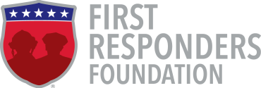 Logo of the First Responders Foundation featuring a shield with three stars and two silhouettes of first responders.