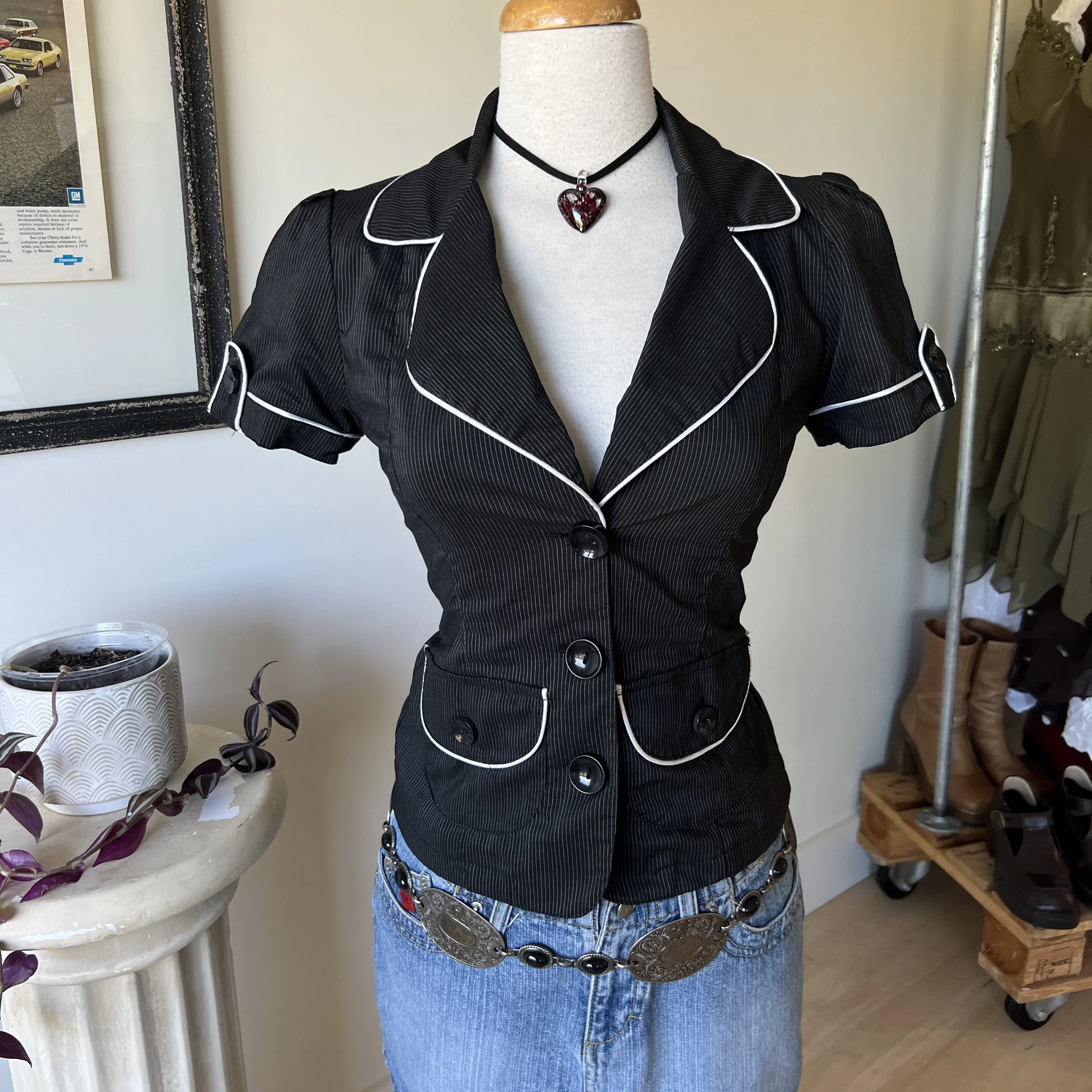 Short Sleeve Pinstripe Blazer