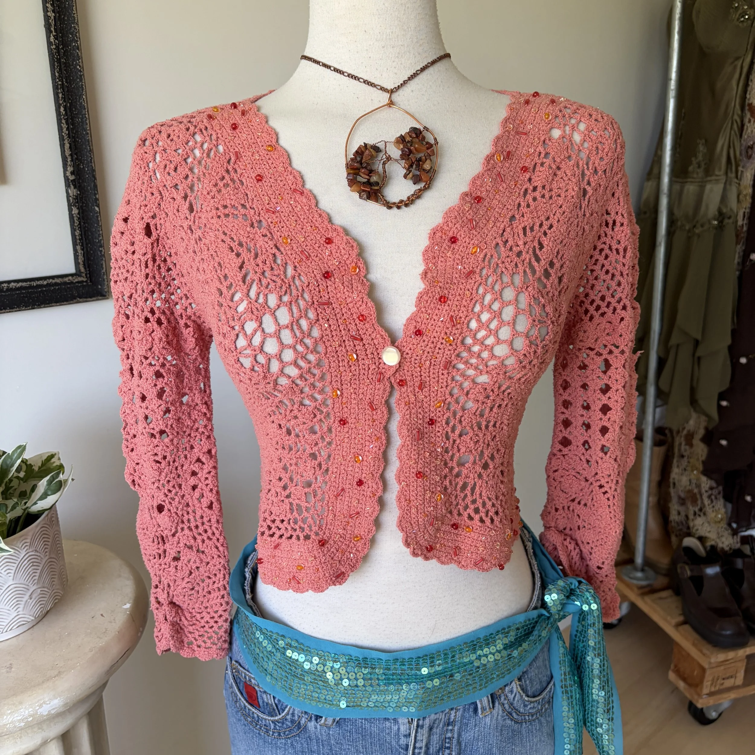 Beaded Crochet Shrug Cardigan