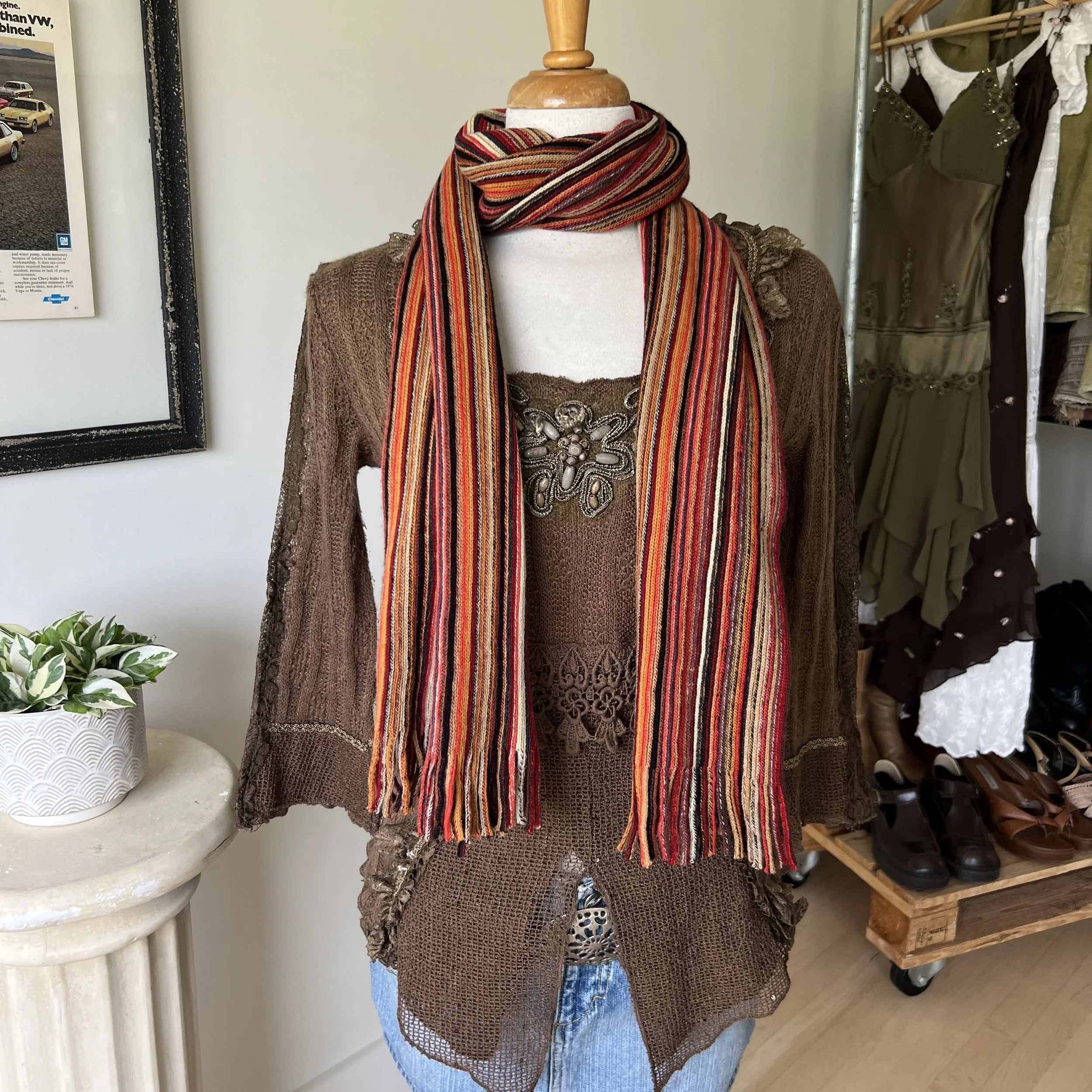 Vintage Striped Skinny Scarf 