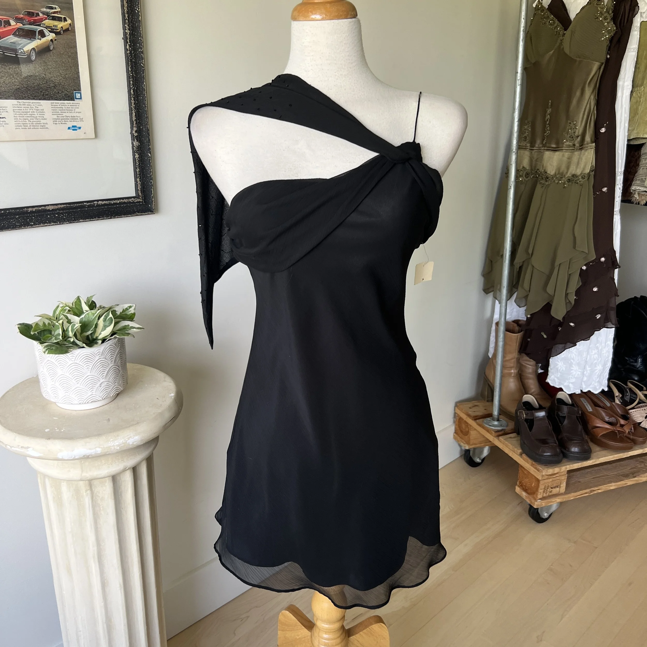 Asymmetrical Black Mini Dress 