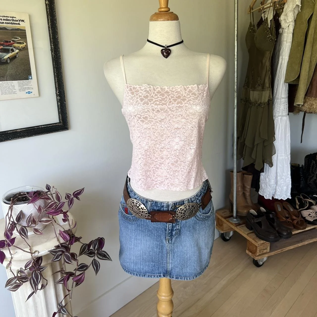 Pink Cropped Lace Top