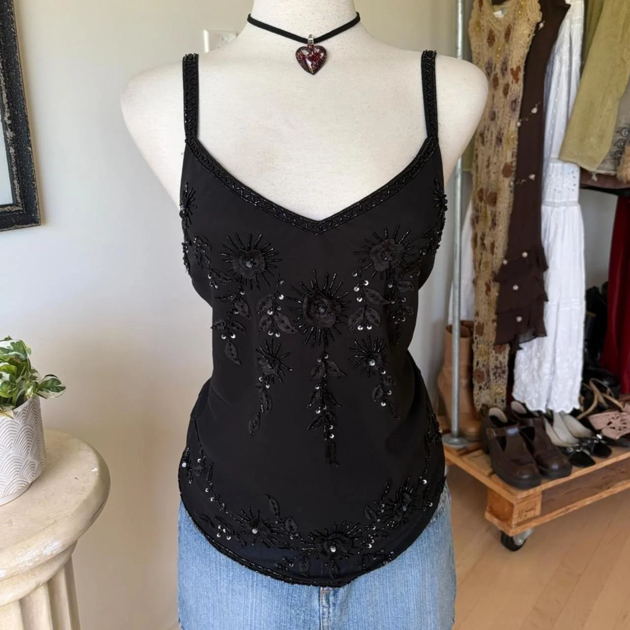 Floral Beaded Tank Top