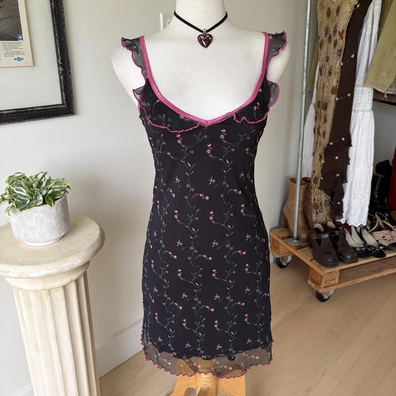 Vintage Y2K Mesh Floral Dress