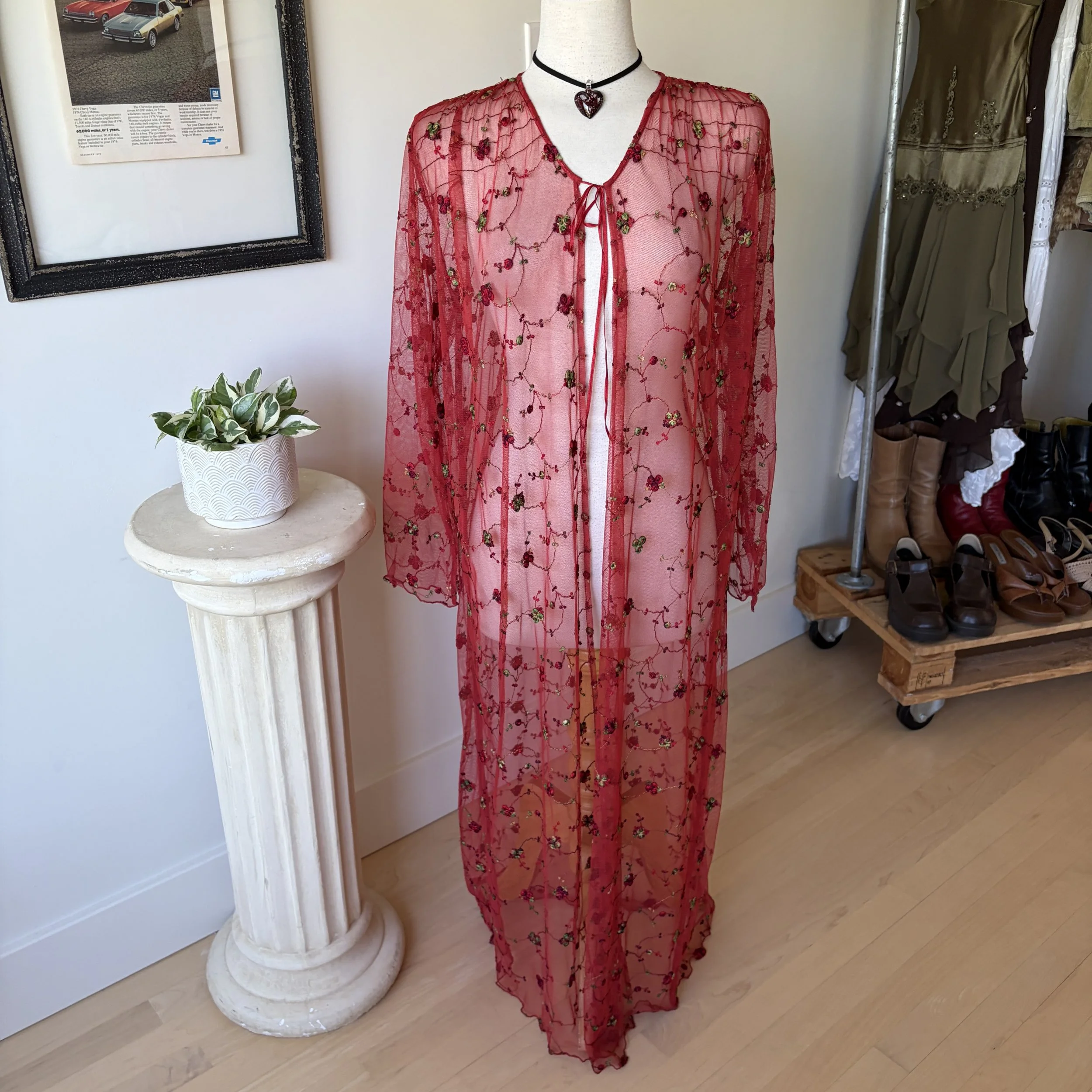 Long Floral Mesh Duster 