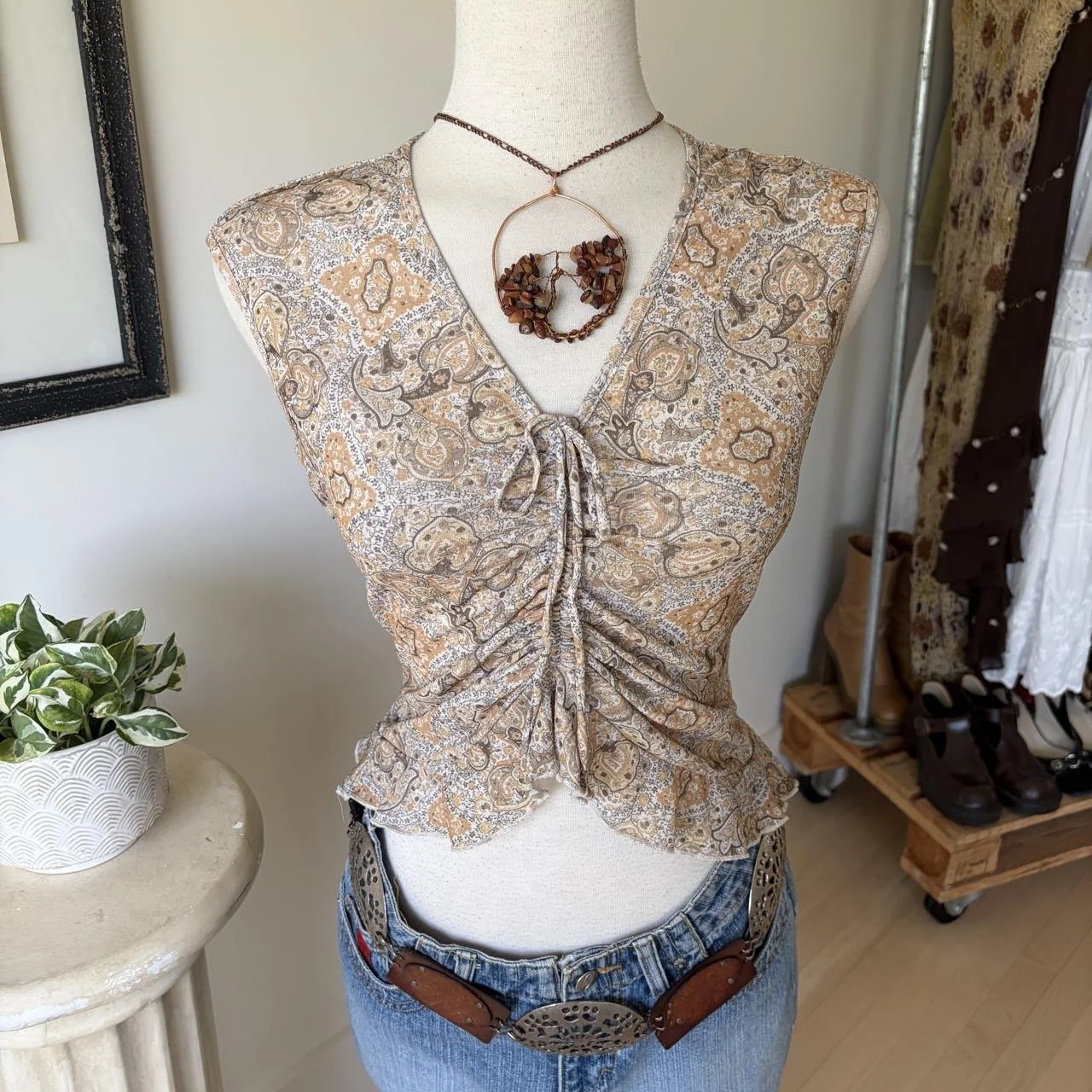 Vintage Y2K Floral Mesh Top